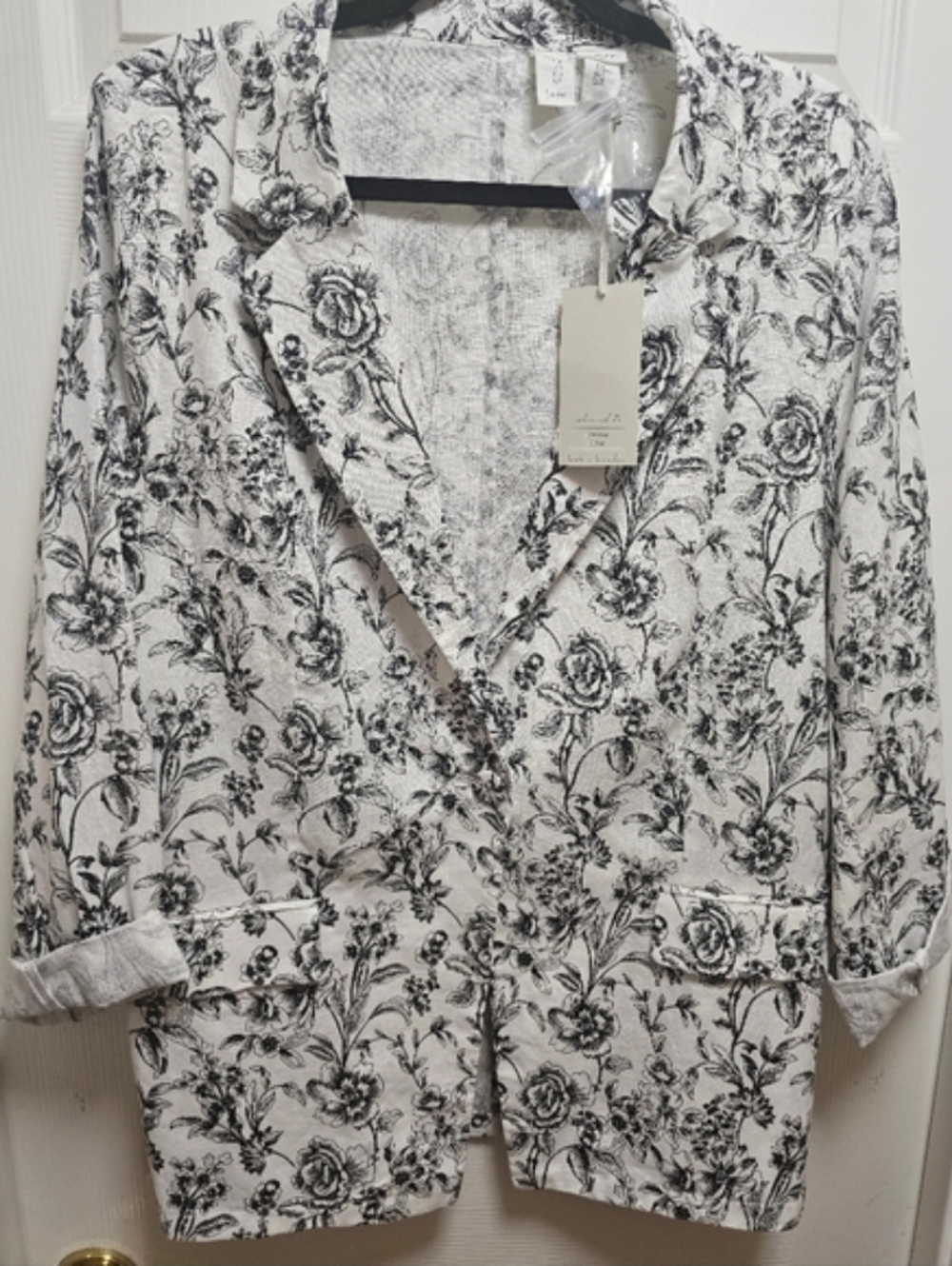 JOIE 100% Linen Floral Blazer Size XL Beige Black‎ Print NWT